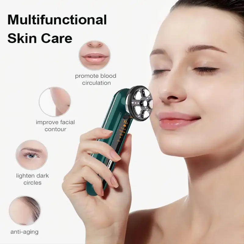 5-in-1 EMS LED Facial Device with Vibration Massager Green
